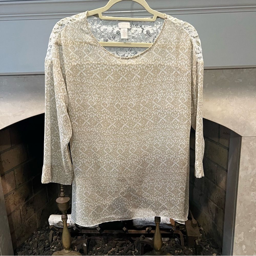 Chico's Cream Boxy 3/4 Sleeve Blouse